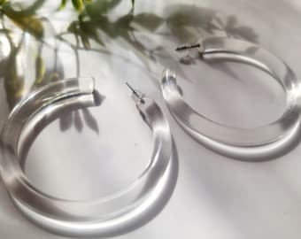 Lucite Earrings Hoops , Resin Clear Hoop Earrings , Transparent Hoop Earrings,  Hypoallergenic Hoops, Chunky Hoop Earrings  Etsy Shop