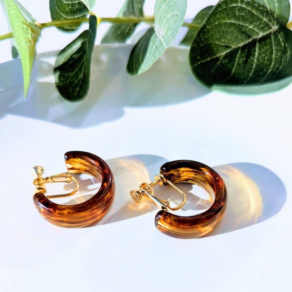 Clip On Hoops Brown , Amber Hoop Earrings ,Resin  transparent Hoop , Non Pierced Earrings ,dear corrina ,Acrylic Clip on  Hoop Earrings, UK