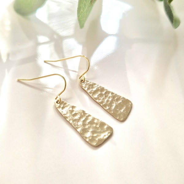 Beaten Brass, Gold Triangle Bar Earrings, Hammered Statement Earrings, Wedding Guest Earrings, Bridal contemporary Minimal, Gift For Her, Uk