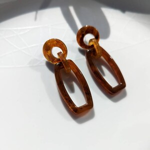 Brown Earrings, Transparent Brown Resin Long Chain link Earrings,Clear Brown Studs, Acrylic  Hoop Earrings UK, Natural  Resin Hoop Earring,