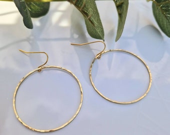 Gold Drop Circle Earrings Brass Earrings Gold Open Circle Drop Hook Earrings in Gold Circle Earrings Geometric Minimalist Earrings Gift UK