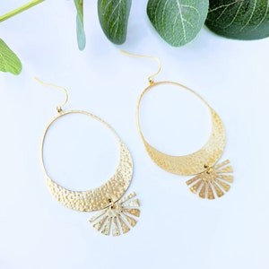 Beaten Brass Earrings Uk Hammered Hoop Dangle Earrings Large Boho Brass Statement  Geometric Earrings Sun And Moon Earrings For Women