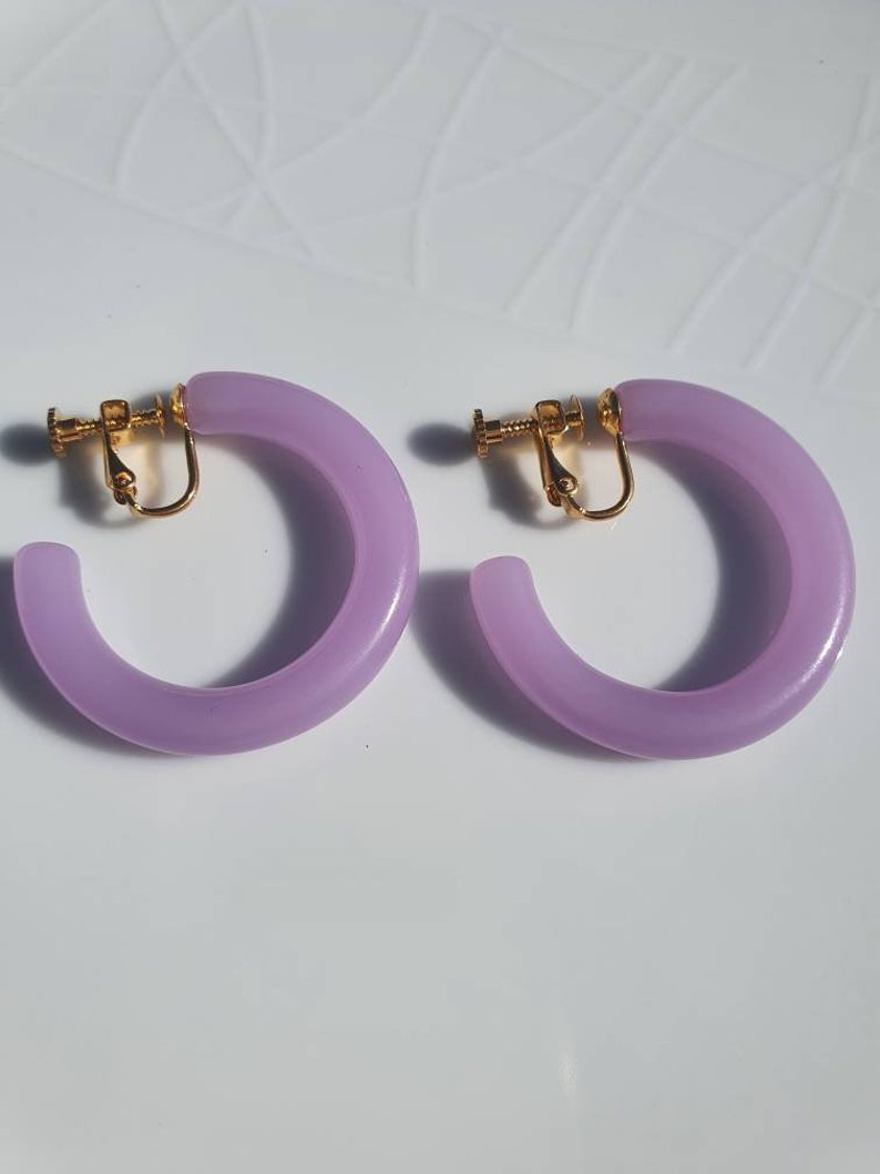 Clip on Hoop Purple , Chunky Clip on Earrings , Unpierced Ears, Non