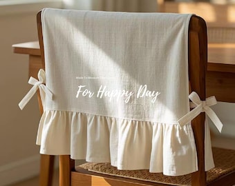 Customized Chair Back Cover - Pure Cotton Ruffle Chair Cover - Cotton Slipcovers - Chair Back Cover - Cotton Chair Cover