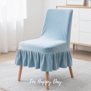 Customized Dining Chair Cover - Blue Short Plush Fabric Chair Slipcover - Square Back Slipcovers - Chair cushion all in one upholstery