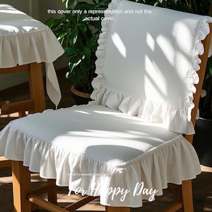 Funda de silla personalizada - Funda de silla con volantes de algodón puro - Fundas de algodón - Funda de respaldo de silla - Almohadilla de silla - Almohadilla de asiento Blanco sólido