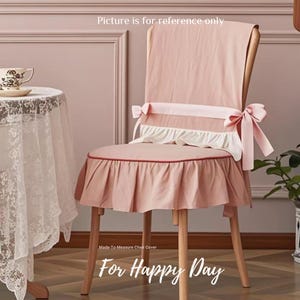 Funda de silla de lino con volantes - Juego de fundas para respaldo de silla - Funda de lino - Funda para respaldo de silla - Funda de silla personalizada con volante - Cojín de asiento