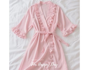 Pink Cotton Ruffle Robe, Bridesmaid Party Gift