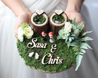 forest tyle wooden wedding ring holder