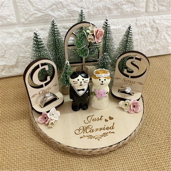 Forest Cat wedding ring holder handmade ring pillow creative custom proposal wedding ring box lover gift shooting props