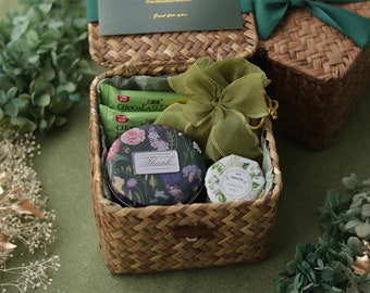 luxury gift for guest,vintage green wedding gift set, bridemaid wedding ceremony reusable basket gift set,business gift set