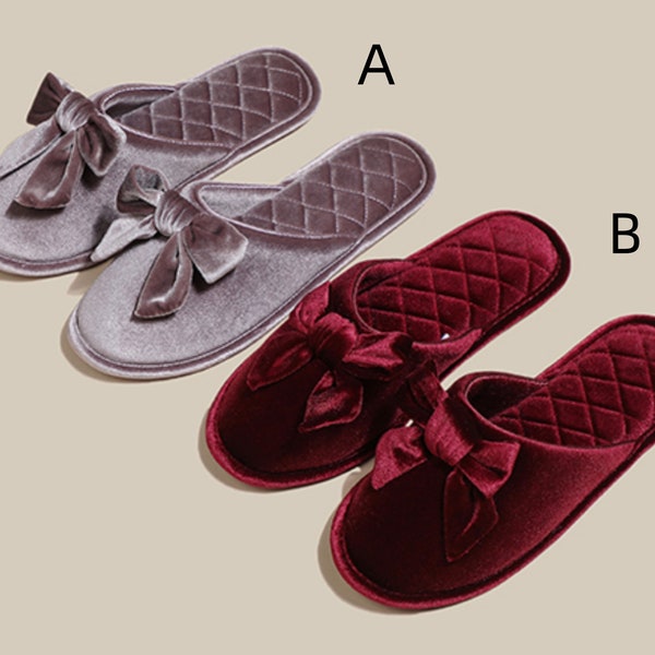 Velvet Home Slippers - French Bow slippers  - Indoor Warm Cotton Shoes - Anti-slip and anti-odor - Fall and winter fashion wear