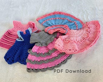 Crochet Doll Dress Patterns Set | Clothes for 13-Inch Amigurumi Doll | PDF 5 Outfit Bundle – Easy Crochet Doll Clothes