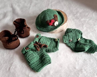 Crochet Doll Clothes Pattern PDF – Doll Boy Tourist Outfit Set – Shirt, Pants, Vest & Hat