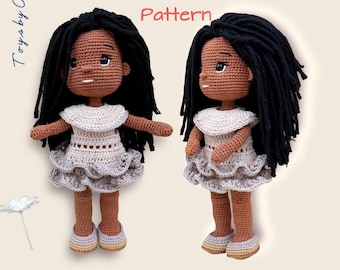 Crochet Doll Pattern PDF – Amigurumi Girl with Removable Clothes  and Shoes - Black Doll