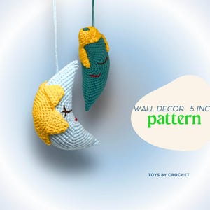 Amigurumi Moon Crochet Pattern PDF – Cute Blue Luna with Gold Star, DIY Keychain, Ornament, Nursery Wall Art, Christmas Decoration