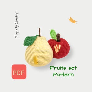 Crochet Apple & Pear Toy Pattern PDF – Beginner-Friendly Kitchen Play Food – Montessori Pretend Grocery Store DIY – Amigurumi Fruit Set