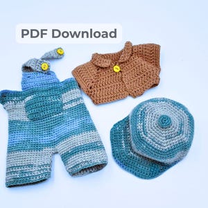 Patrón de ropa de ganchillo para muñeco en PDF – Conjunto para muñeco niño de 40 cm (16 pulgadas) – Camisa, mono y gorro