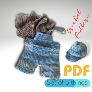 Clothes for a boy pdf pattern, new toy clothes, trousers, shirt and baseball cap, gift idea, crochet yarn clothes