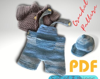 Clothes for a boy pdf pattern, new toy clothes, trousers, shirt and baseball cap, gift idea, crochet yarn clothes