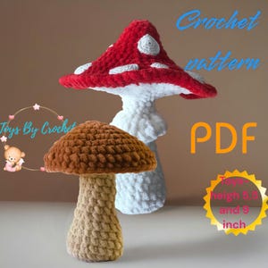 Crochet pattern for a plush mushroom toy - easy amigurumi pattern for a set of mushrooms - tutorial for a soft forest decoration
