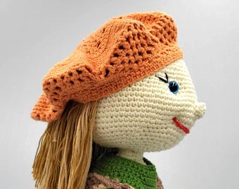 Modello PDF per cappellino all'uncinetto per bambole - Berretto in pizzo per bambole amigurumi - Accessorio per abbigliamento di bambole