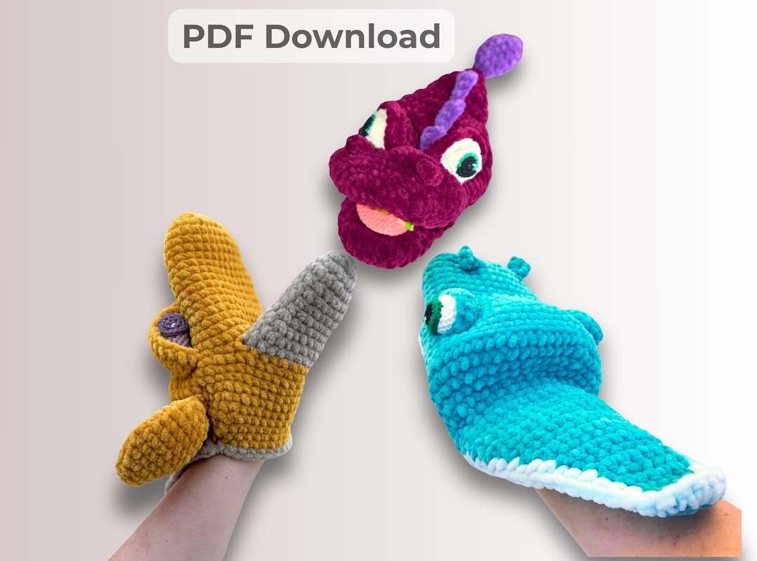 Crochet Hand Puppet Pattern PDF | Amigurumi Puppet Set | Crocodile ...
