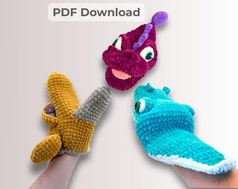 Crochet Hand Puppet Pattern PDF | Amigurumi Puppet Set | Crocodile Dragon Giraffe Crochet Patterns | DIY Plush Toy