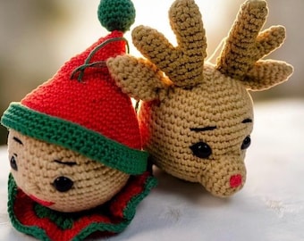 Christmas Amigurumi Crochet Pattern Set PDF – Mini Elf and Reindeer Tree Ornaments