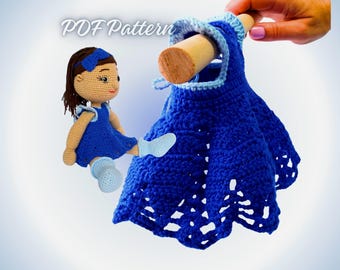 Wzór na szydełkową sukienkę dla lalki w formacie PDF – koronkowa sukienka letnia na 13-calowe ubranka dla lalki amigurumi – elegancki wzór na strój