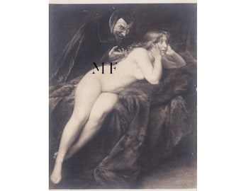 Carte postale vintage, Tableau, Mauvais Génie, Femme nue, Albert Penot