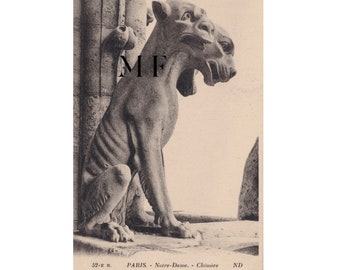 Notre Dame de Paris, Vintage postcard, Paris, Chimera, Gargoyle, Two-headed monster