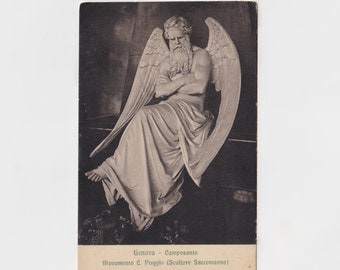 Vintage Postcard, Genoa, Italy, Europe, Cemetery, Death, E.Piaggio Monument, Sculpture, Angel, Saccomanno, Religion