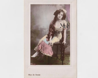 Carte postale vintage, May de Sousa, Portrait de femme, Portrait d'une jolie femme, Actrice américaine, Broadway, Chanteuse Américaine