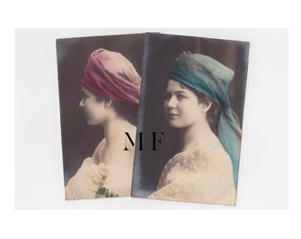 Lot de 2 cartes postales anciennes, Portraits d'une jolie jeune femme