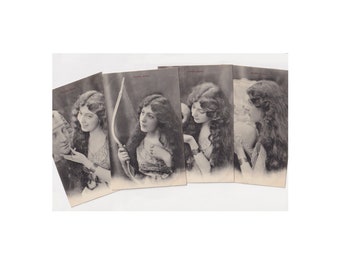 Lot de 4 cartes postales anciennes, Carte vintage, Carte antique, Femme, Profils grecs, Sphinx, Arc, Casque grec, Jarre, Grèce ancienne