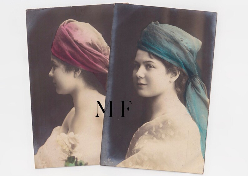 Lot de 2 cartes postales anciennes, Portraits d'une jolie jeune femme image 2