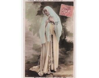 Lina Cavalieri, Carte postale vintage, Reutlinger Paris, Portrait belle femme, Religieuse, Religion, Foi