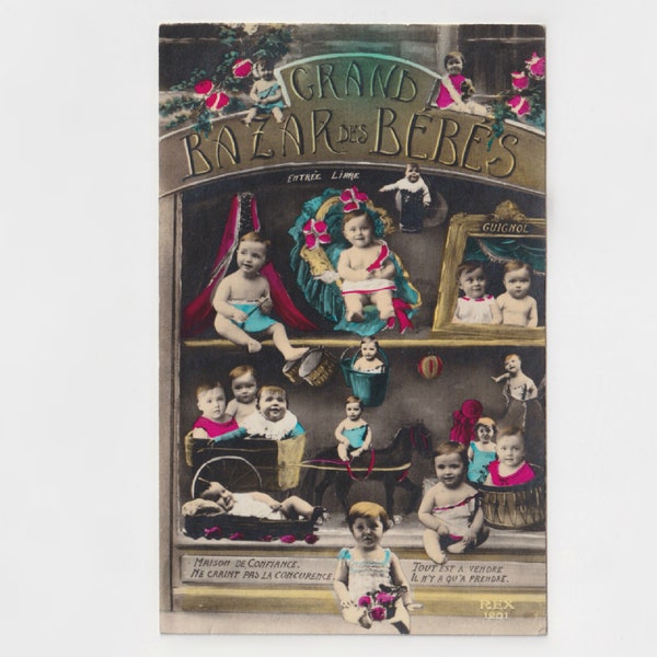 Carte postale vintage, Grand Bazar des Bébés, Carte fantaisie