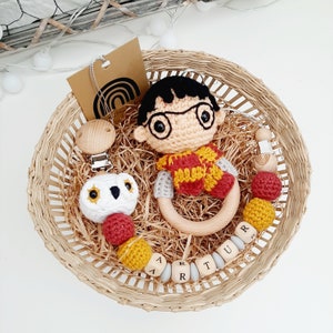 Set per neonati ispirato a Harry Potter/Edvige, sonaglio, regalo per baby shower, fatto a mano, all'uncinetto.