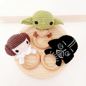 Sonagli ispirati a Star Wars, regalo per baby shower, personalizzato, unisex, amigurumi, regalo per neonati,
