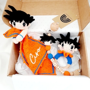 Baby Goku Pack, Handmade, Goku dou-dou, crochet, Personalized, Baby shower, Handmade, Goku rattle, Goku pacifier, Gift for babies