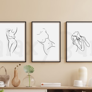 Set van 5 expressieve sensuele lijntekeningen, downloadbare bestanden, unieke ontwerpen, muurkunst