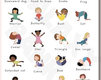 Kids Yoga Poses Print, Playroom Wall Art (Digital Download)