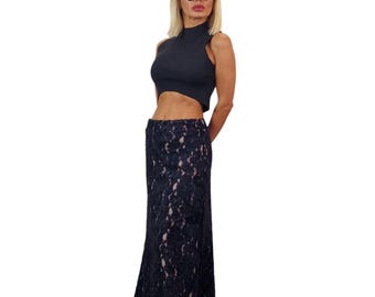 Knitted lace Women's skirt: A-line long skirt with cotton lining