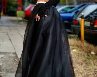 Black Tulle Skirt, Maxi Gothic Skirt, Party Skirt, Fully Lined Skirt, Long Tutu Skirt, Gothic Clothing, Plus Size Skirt, Loose Skirt
