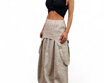 Linen Maxi Skirt – Bubble Silhouette, Boho Elegant Summer Fashion