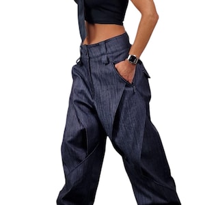 Denim Drop Crotch Pants: Avant-Garde Baggy Trousers
