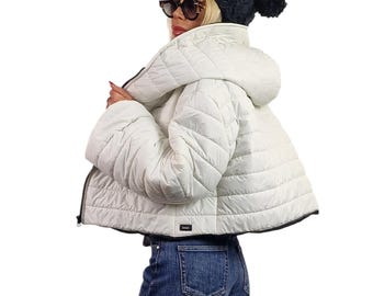 WHITE Hooded Puffer Jacket: Oversized Avant-Garde Style