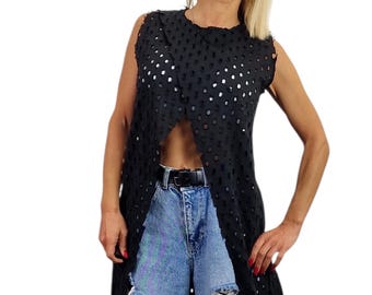 Asymmetric Black DenimTunic: Gothic Oversize Long Top